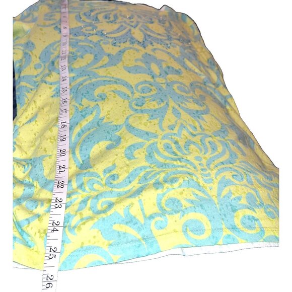 B.L.E.U. - Women's PL Tunic Yellow Blue Brocade Print Burnout with Blue Sparkles - Picture 12 of 12